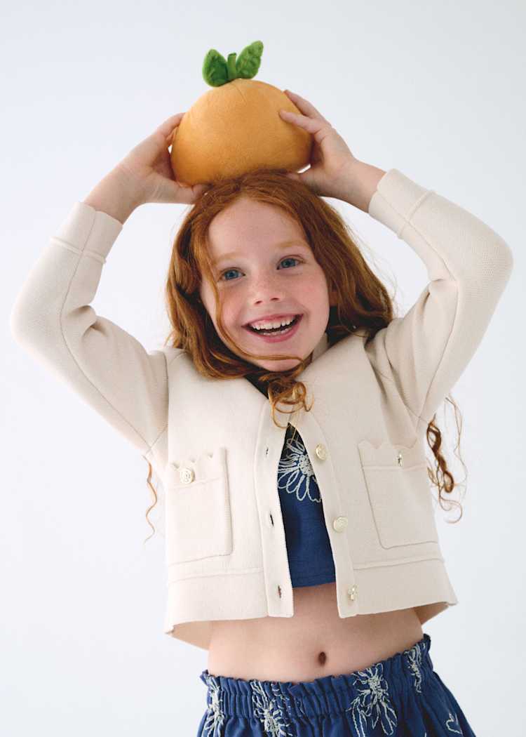 Knit Jacket with Scalloped Collar in Chickpea