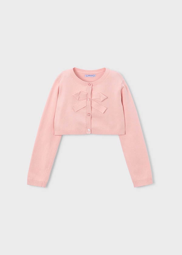 Knit Cardigan with Bow Applique in Mauve