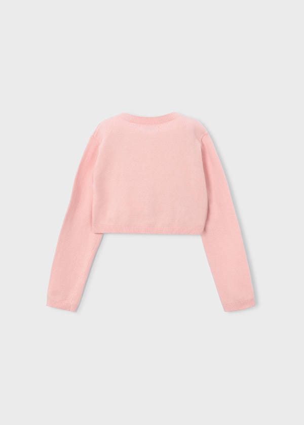 Knit Cardigan with Bow Applique in Mauve