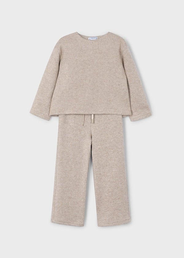 tan two piece pants set with bow