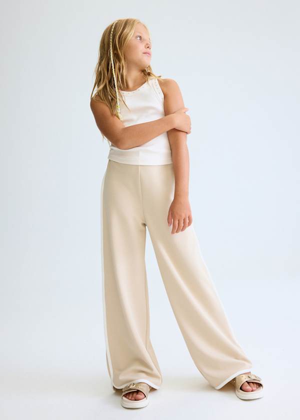 Wide Leg Knit Pants with Contrast Trim