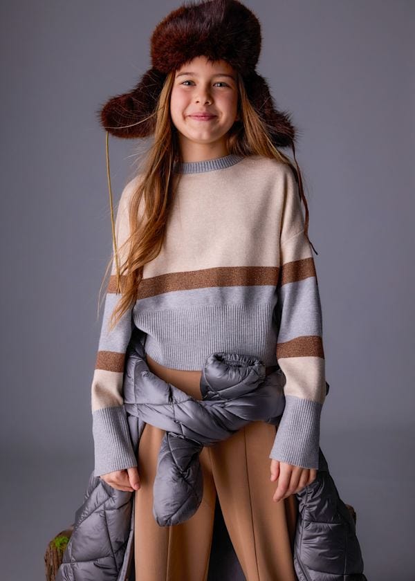 Mayoral Usa Inc Striped Knit Sweater in Silver - Little Miss Muffin Children & Home