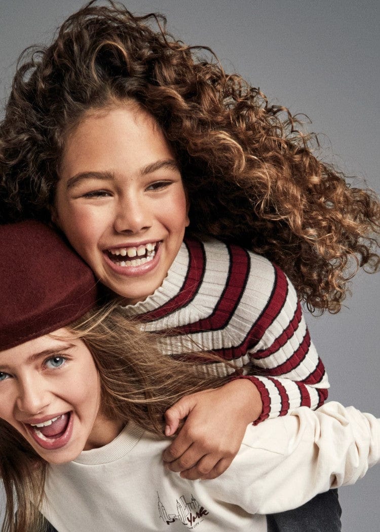 Mayoral Usa Inc Mayoral Ribbed Knit Mock Neck Top in Cherry Stripe - Little Miss Muffin Children & Home
