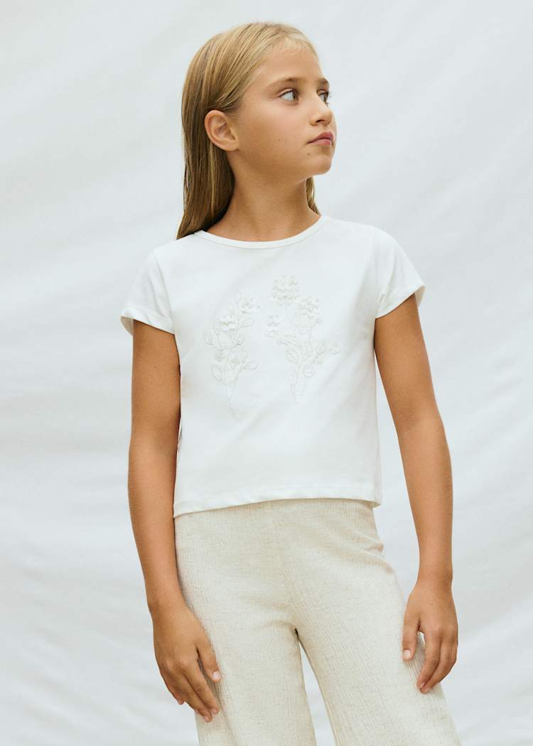 Sequin Embroidered Linen T-Shirt