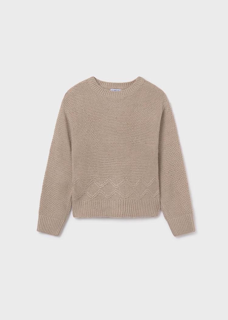 back of girl metallic knit sweater
