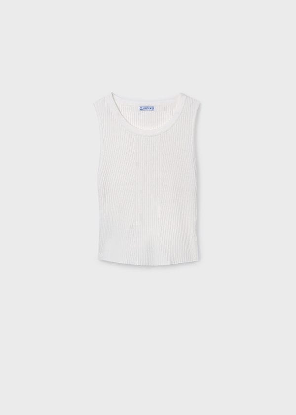 Ribbed Knit Sleeveless Tank with Cut Out Back in Bone