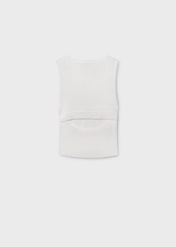 Ribbed Knit Sleeveless Tank with Cut Out Back in Bone