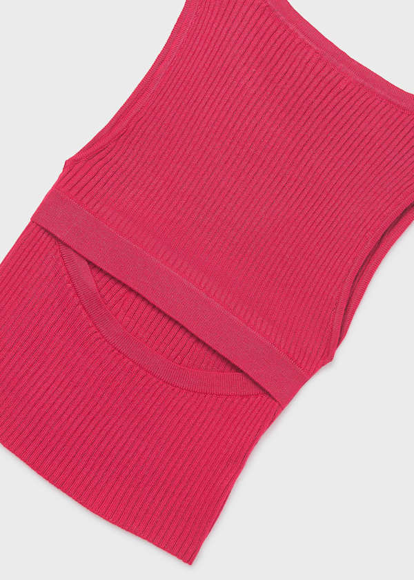 Ribbed Knit Sleeveless Tank with Cut Out Back in Cherry