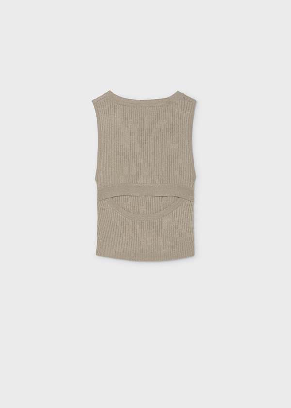 Ribbed Knit Sleeveless Tank with Cut Out Back in Sand