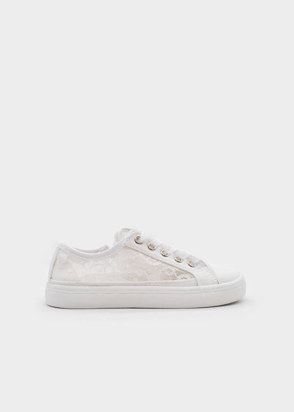 Mayoral Usa Inc Openwork Lace Sneakers in White - Little Miss Muffin Children & Home