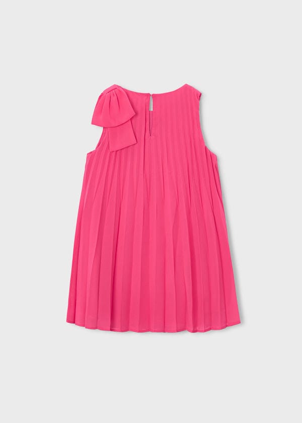 Accordion Pleat Sleeveless Dress with Bow in Carnation