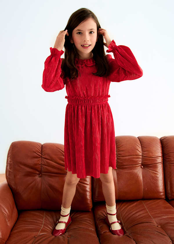 red pleated mini dress for girls