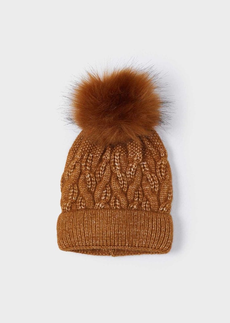 Mayoral Usa Inc Mayoral Furry Pom Pom Beanie in Caramel - Little Miss Muffin Children & Home