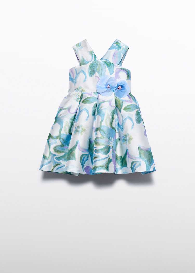 Abel & Lula Floral Printed Mikado Dress with Flower Applique - Little Miss Muffin Children & Home