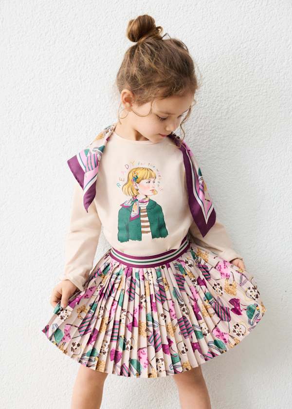Pleated Print Skirt