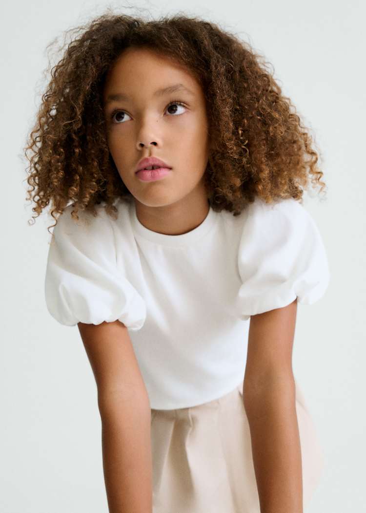 Puff Sleeve Ribbed T-Shirt in Natural