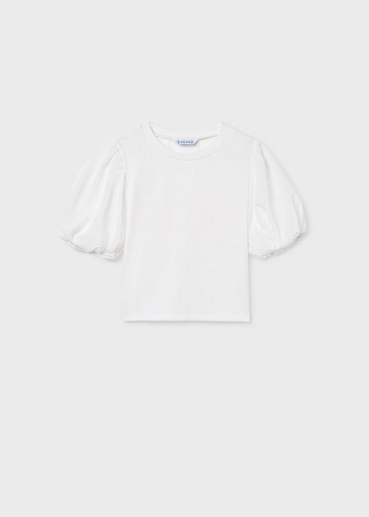 Puff Sleeve Ribbed T-Shirt in Natural