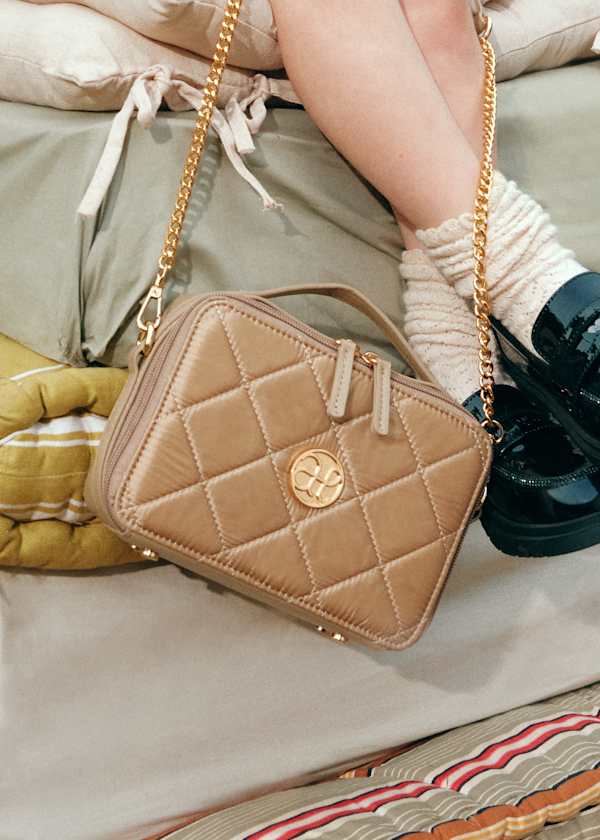 girl quilted gold brown handbag