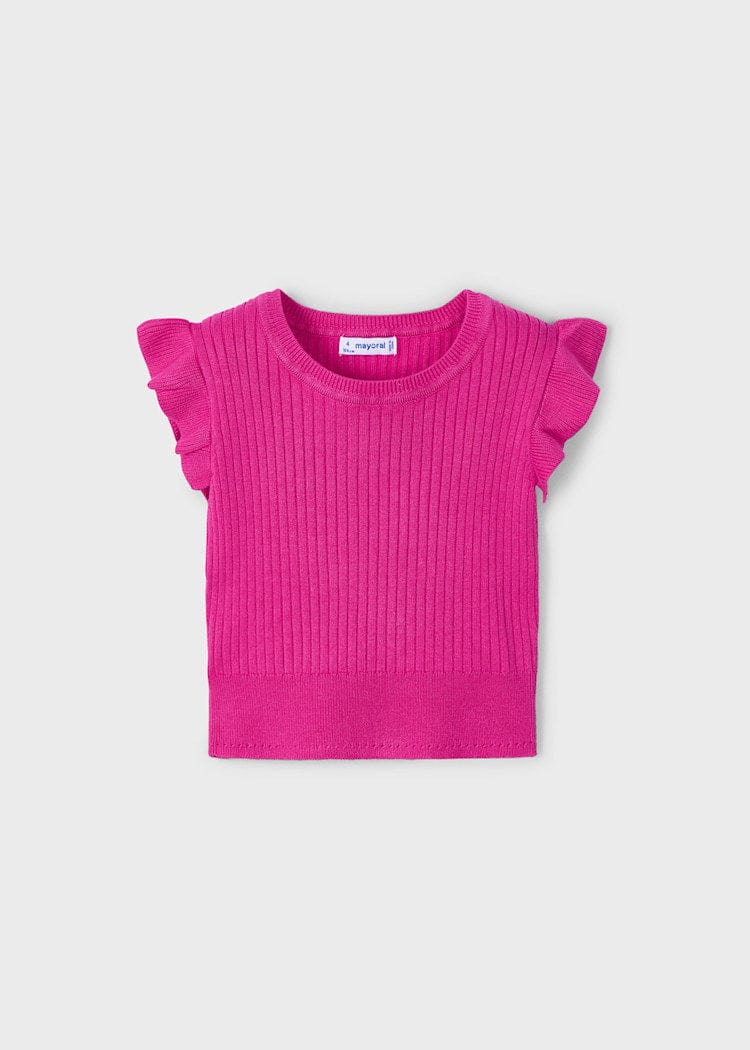 Mayoral Usa Inc Mayoral Flutter Sleeve Ribbed Top in Magenta - Little Miss Muffin Children & Home