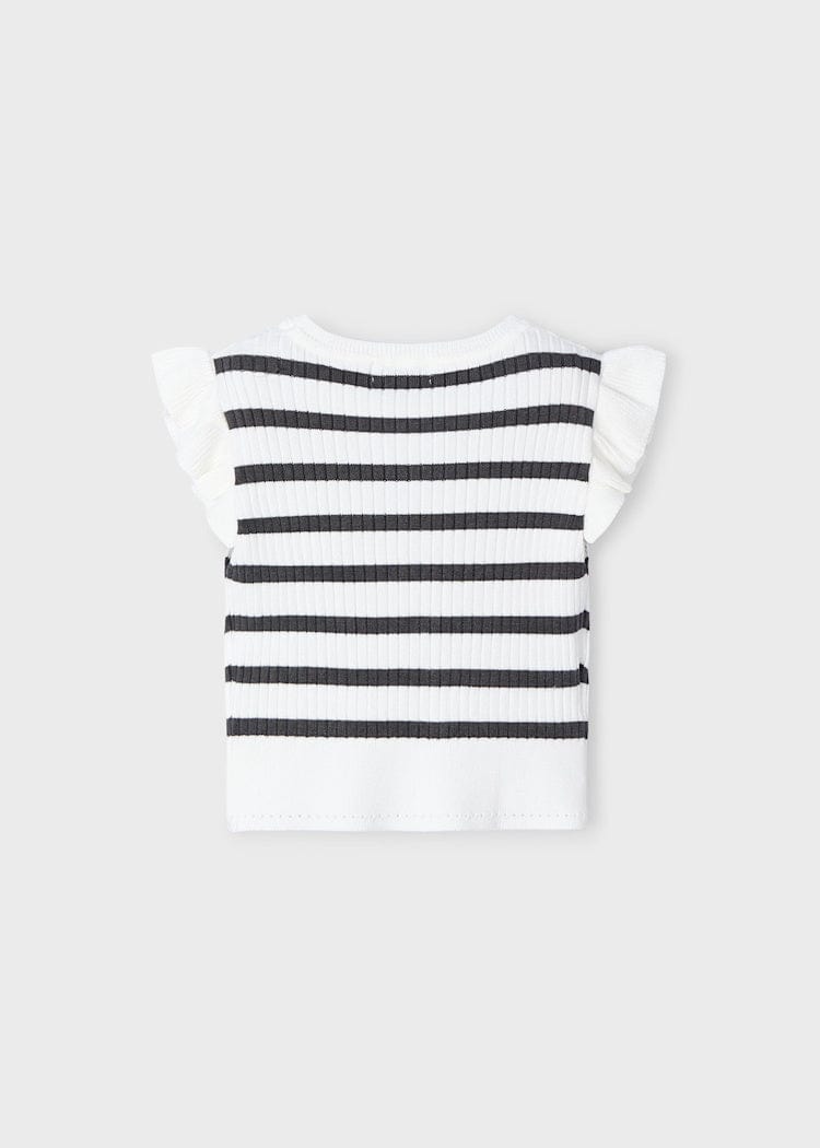 Mayoral Usa Inc Mayoral Flutter Sleeve Ribbed Top in White & Charcoal - Little Miss Muffin Children & Home