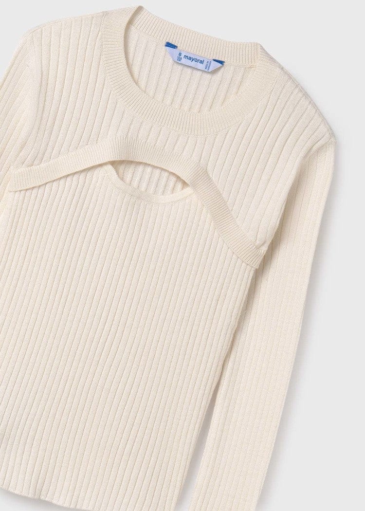Mayoral Usa Inc Mayoral Ribbed Long Sleeve Top with Cutout in Milk - Little Miss Muffin Children & Home