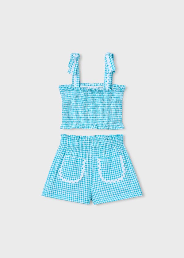 Mayoral Usa Inc Gingham Smocked Top & Shorts Set in Pacific - Little Miss Muffin Children & Home