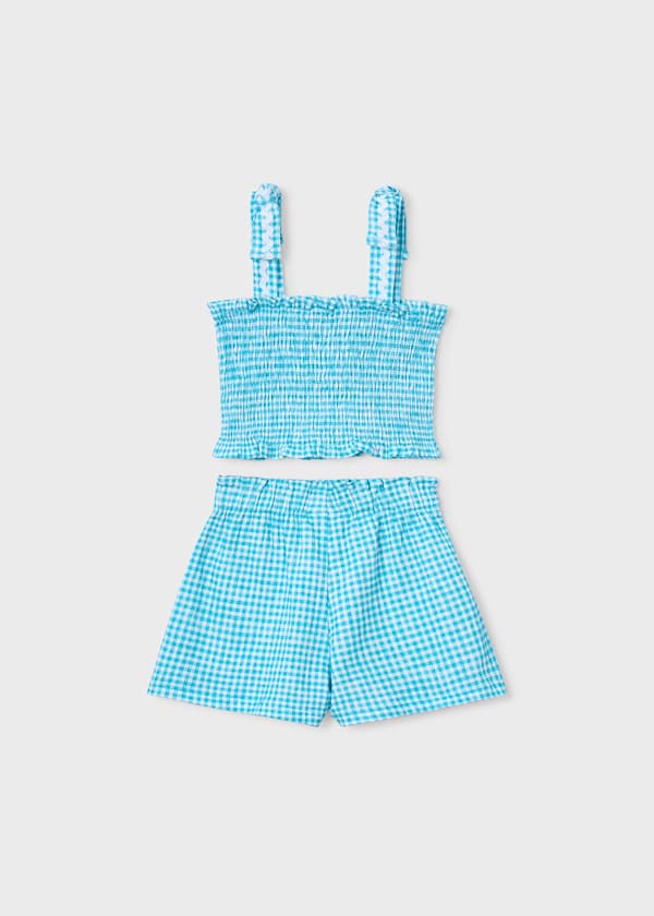 Mayoral Usa Inc Gingham Smocked Top & Shorts Set in Pacific - Little Miss Muffin Children & Home
