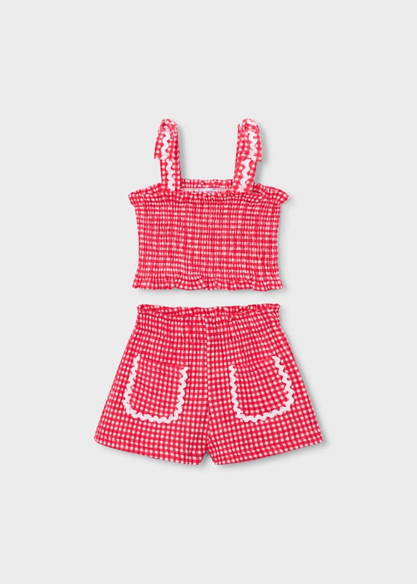 Gingham Smocked Top & Shorts Set in Poppy