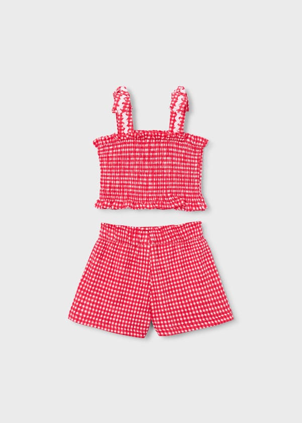 Gingham Smocked Top & Shorts Set in Poppy