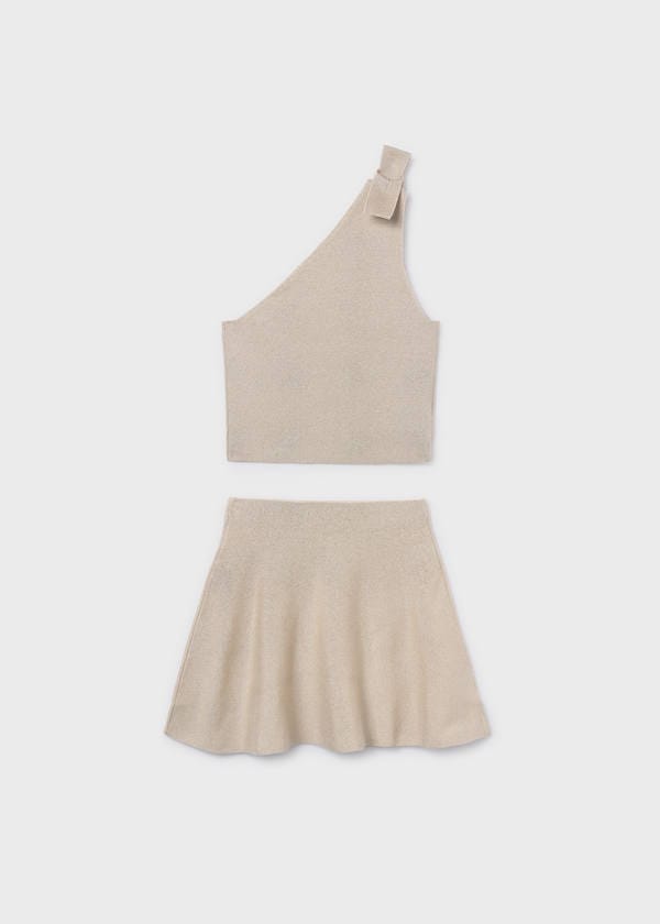 One-Shoulder Top & Skirt Set in Sand