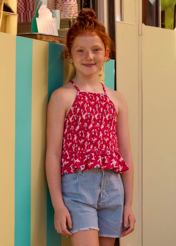 Striped Denim Shorts in Indigo