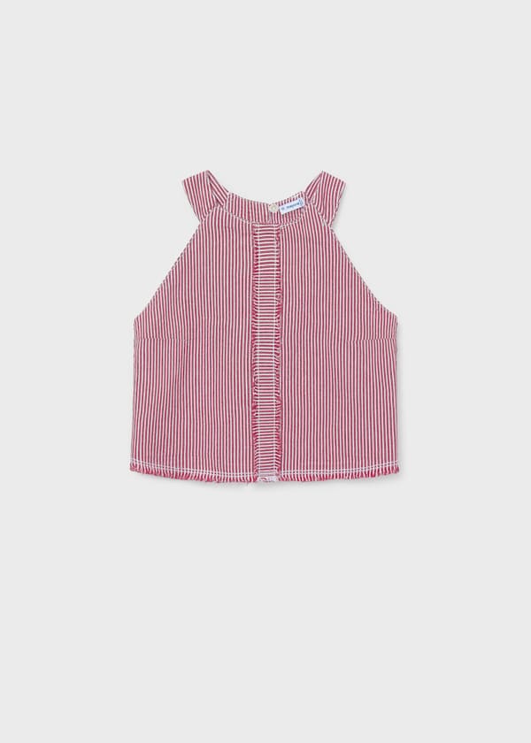 Striped Denim Halter Neck Tank in Cherry
