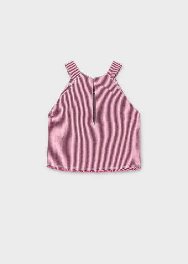 Striped Denim Halter Neck Tank in Cherry