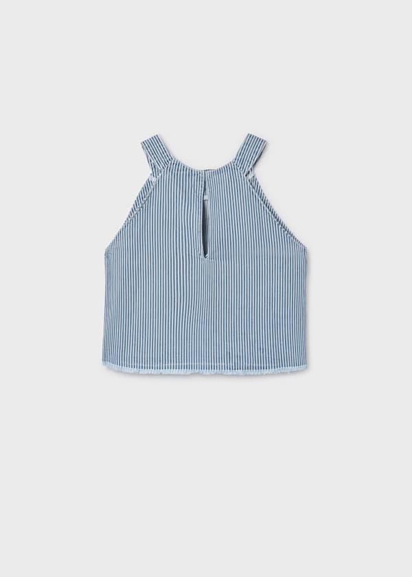 Striped Denim Halter Neck Tank in Indigo