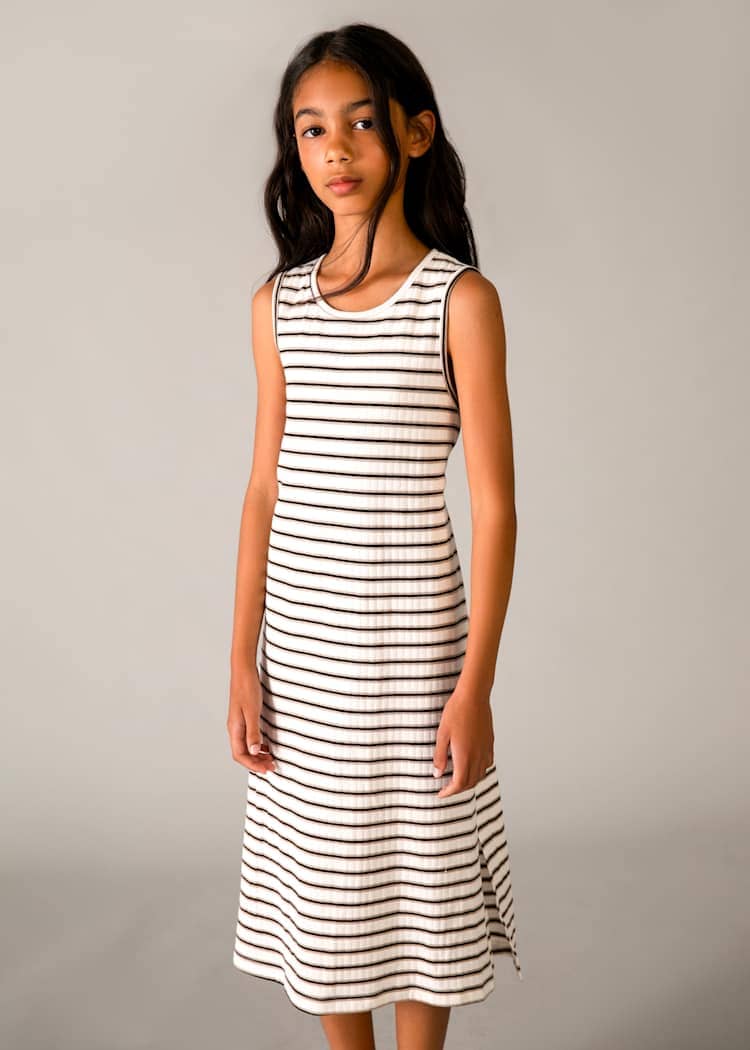Sleeveless Striped Midi Dress in Natural & Black