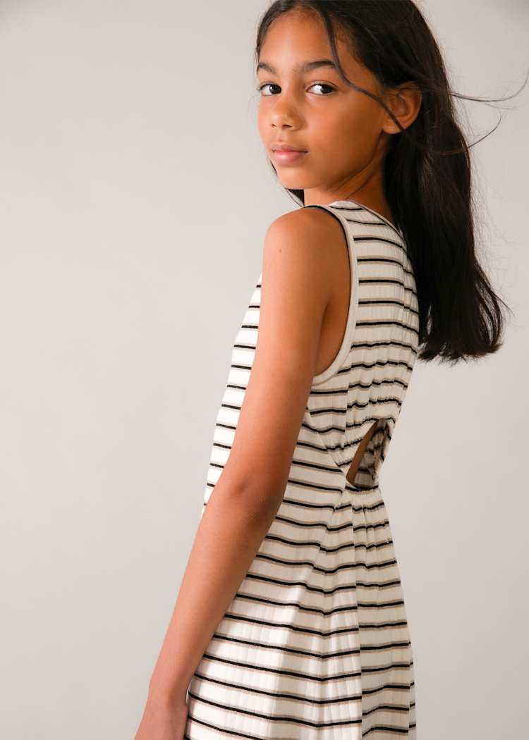 Sleeveless Striped Midi Dress in Natural & Black