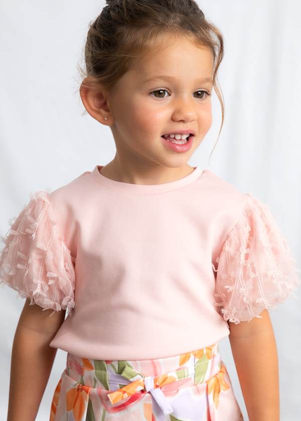 Mayoral Usa Inc Tulle Puff Sleeve Top in Blossom - Little Miss Muffin Children & Home