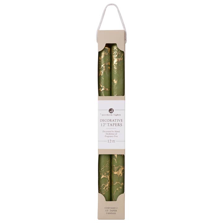 green and gold taper decorative candles