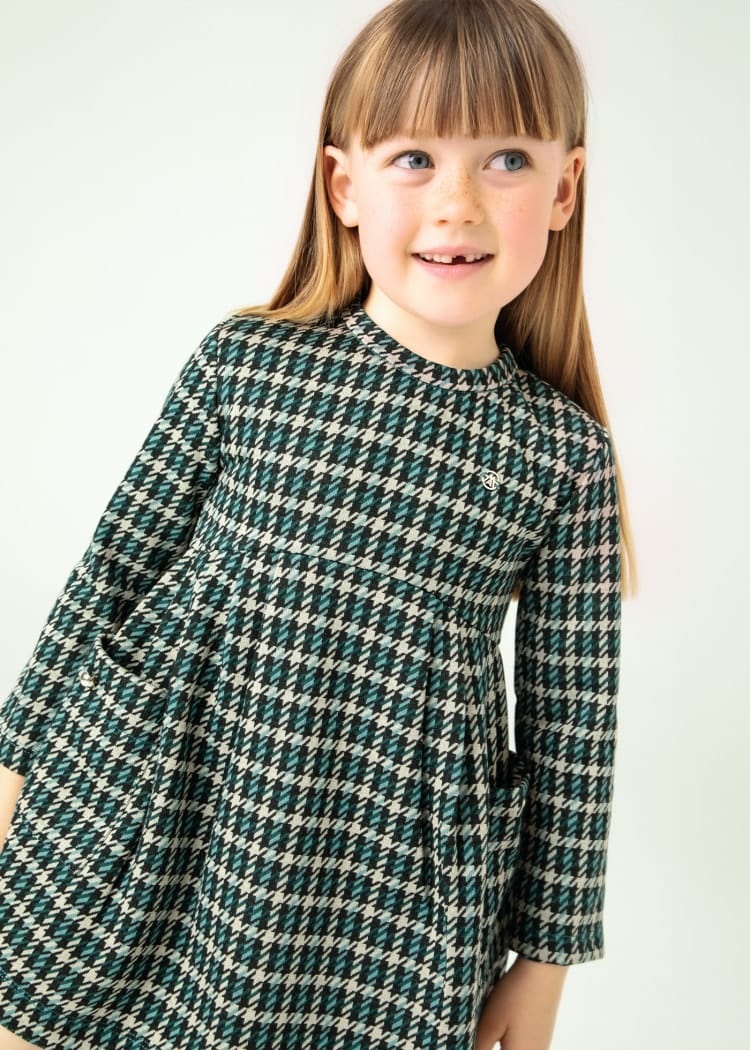 Mayoral Usa Inc Mayoral Houndstooth Dress in Bottle Green for Girls - Little Miss Muffin Children & Home