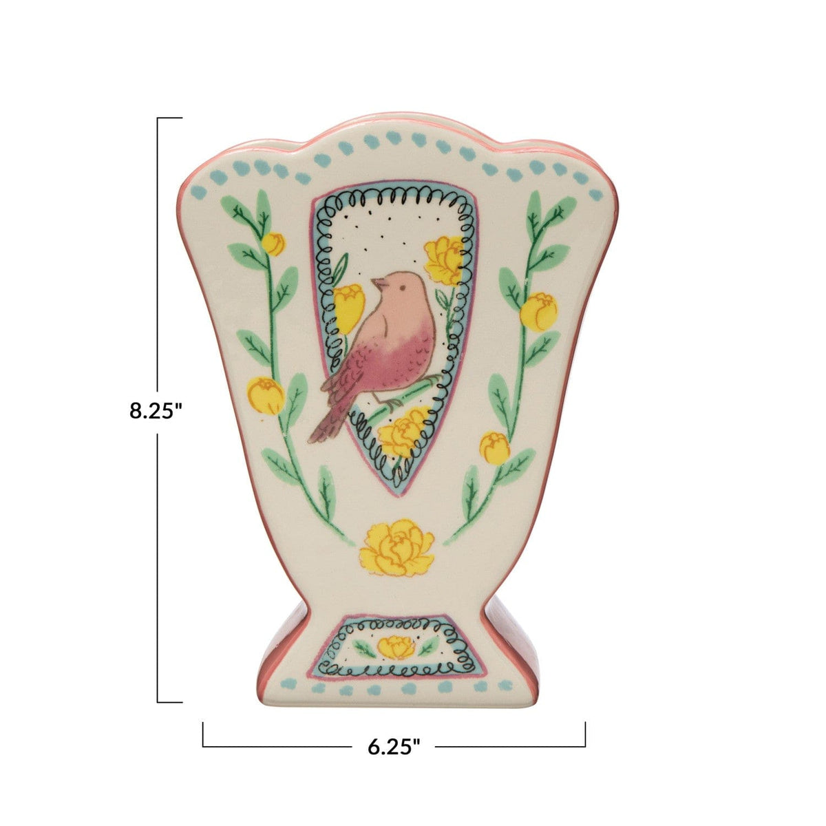 Creative Co-Op Creative Co-Op Ceramic Fan Shaped Vase with Birds - Little Miss Muffin Children & Home