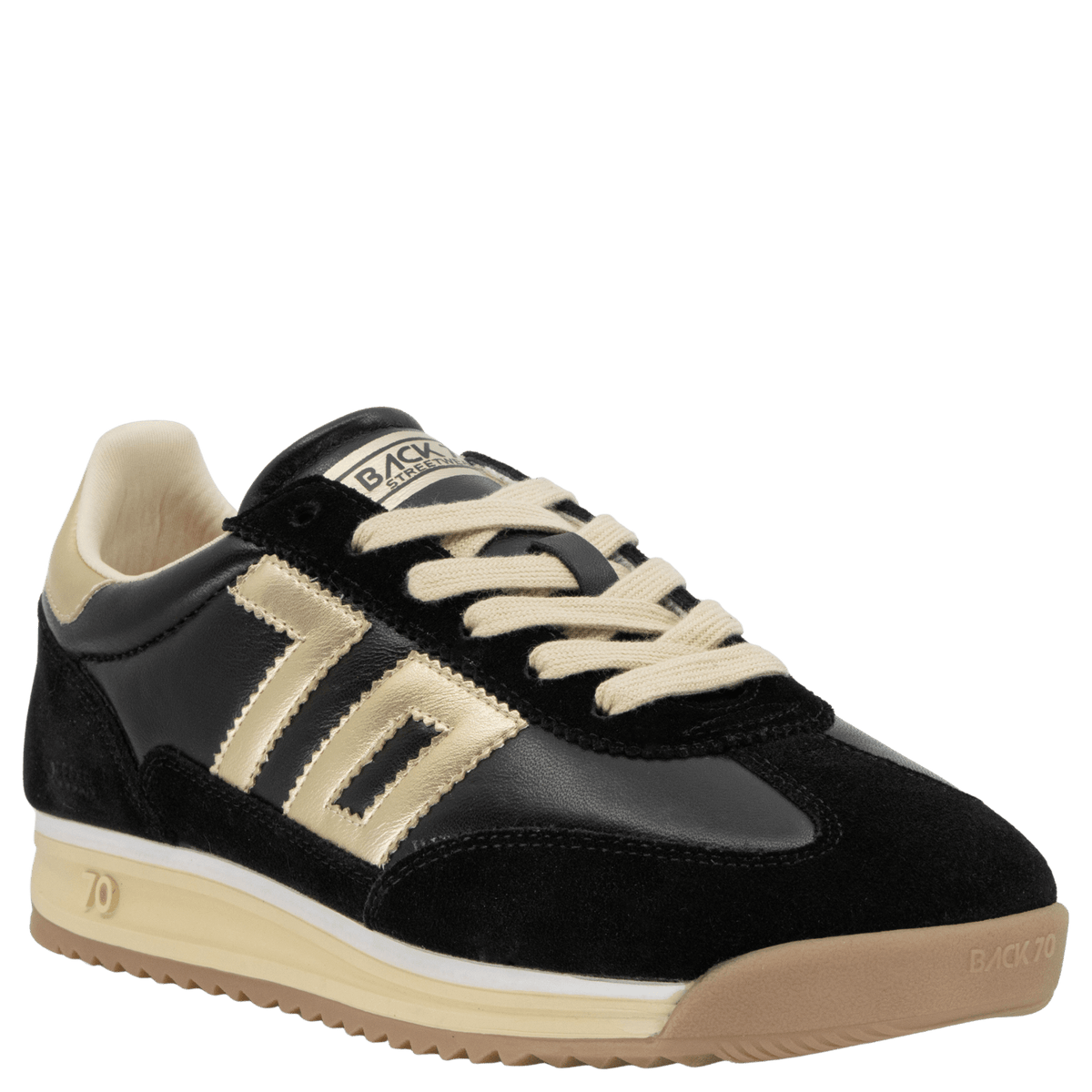 black and gold lace up sneaker