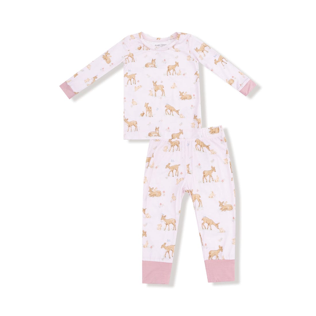 kids two piece pink pajamas with deer