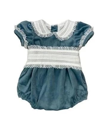 Lulu Bebe Lulu Bebe Sky Blue Velvet Girl Bubble with Lace - Little Miss Muffin Children & Home