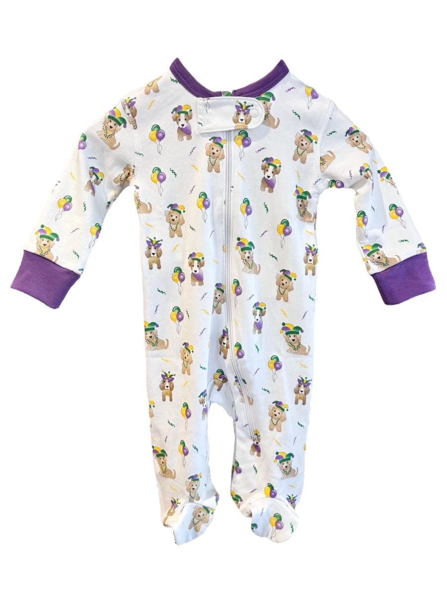 Lulu Bebe Lulu Bebe Mardi Gras Puppies Boy Pima Footies - Little Miss Muffin Children & Home