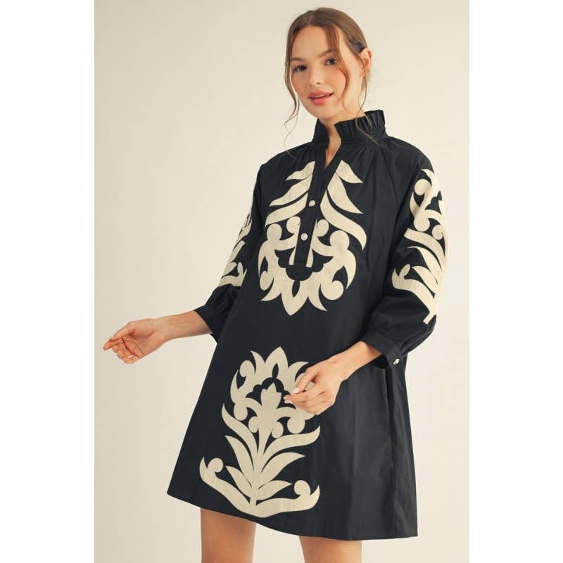 Style USA Style USA Floral Appliqué Balloon Sleeve Dress in Black - Little Miss Muffin Children & Home