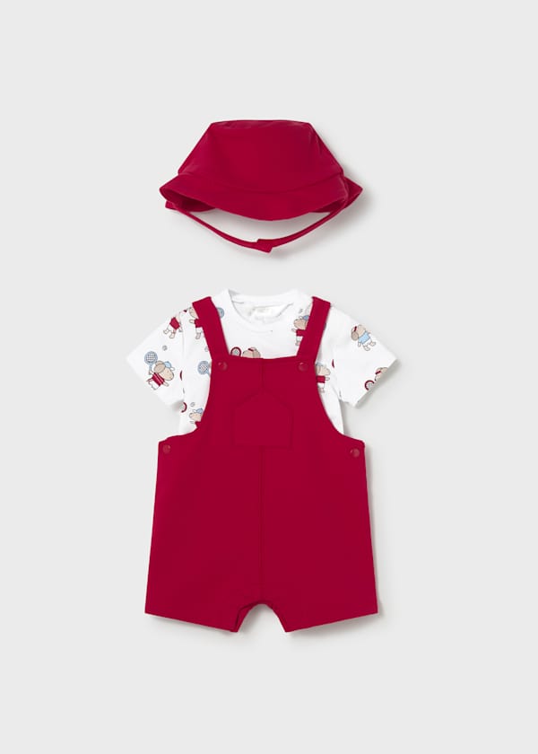 Newborn 3-Piece Overall Set in Red