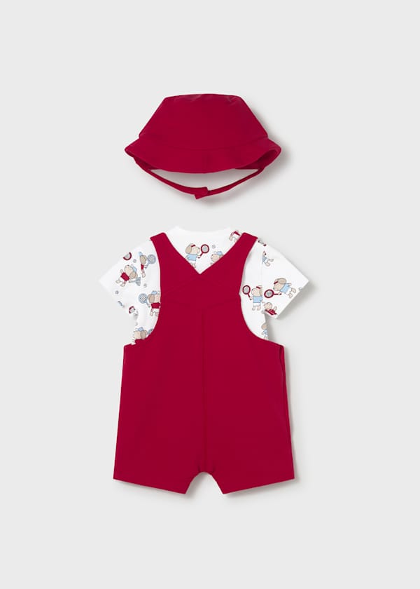 Newborn 3-Piece Overall Set in Red