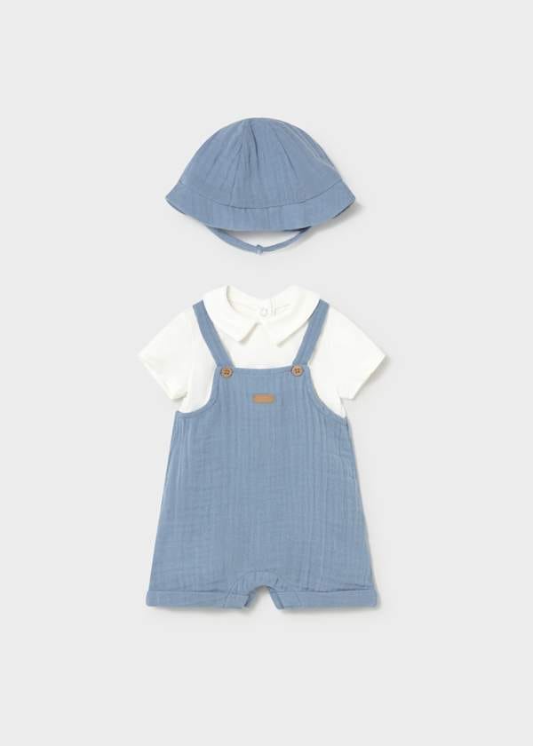 Newborn Overall Romper & Hat Set in Blue