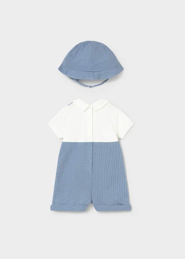 Newborn Overall Romper & Hat Set in Blue