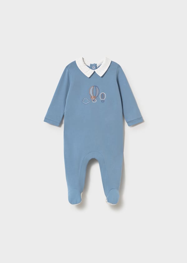 Newborn Embroidered Footie in Waves